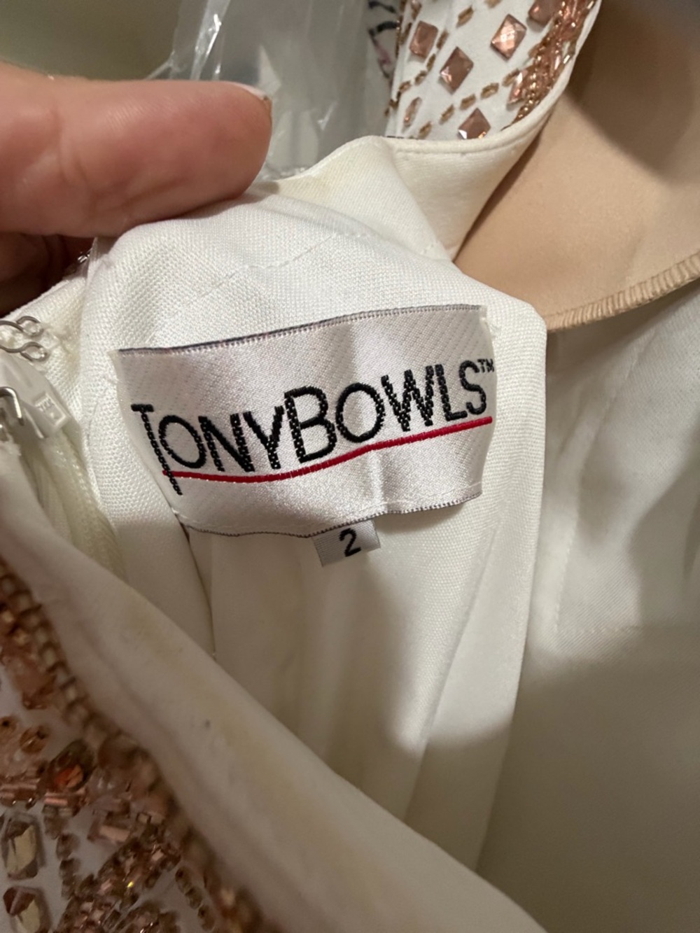 Tony Bowls Gown with Rose Gold Beading - Picture 3 of 5